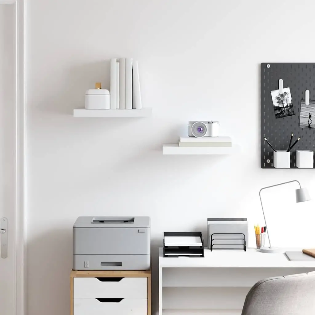 Floating Wall Shelves Honeycomb MDF and Metal Frame 40 x 23.5 x 3.8 cm White Set of 2