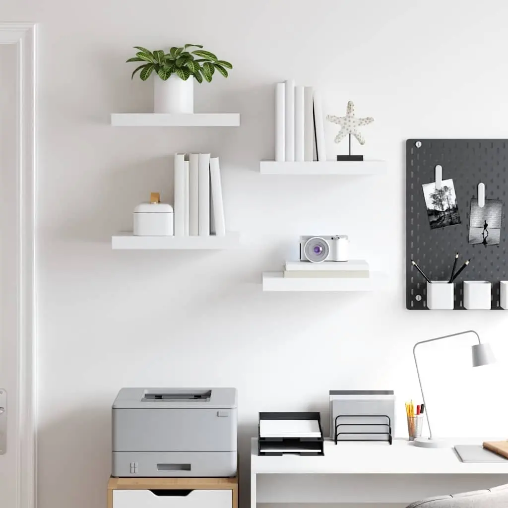 Floating Wall Shelves Honeycomb MDF with Metal Frame 40 x 23.5 x 3.8 cm White Set 4 Pieces