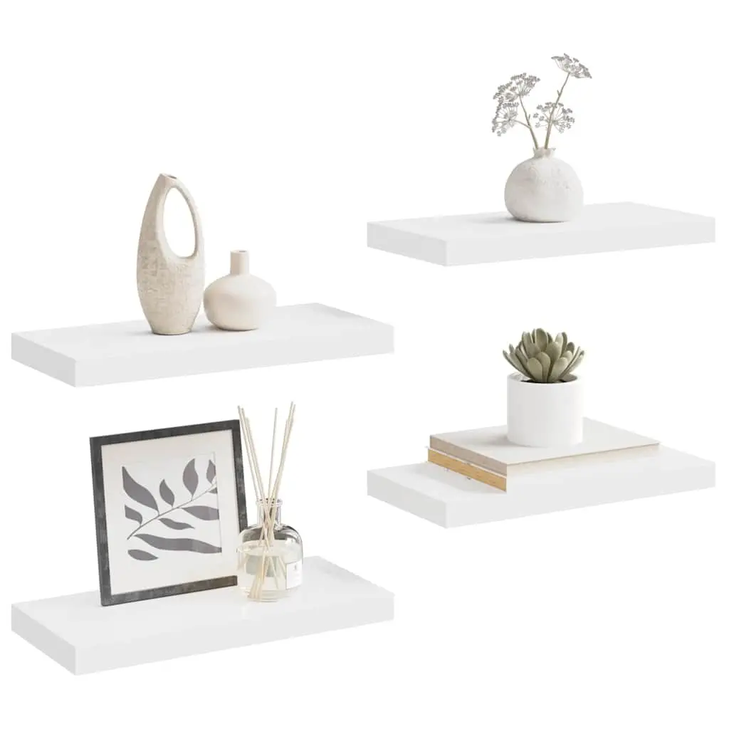 Floating Wall Shelves MDF Metal Frame 50 x 23.5 x 3.8 cm White 4 Piece Set
