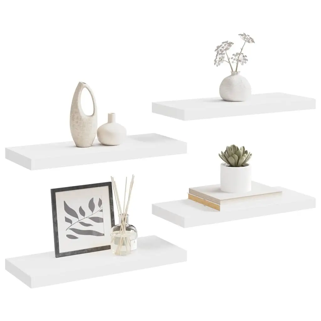 Floating Wall Shelves Honeycomb MDF with Metal Frame 60 x 23.5 x 3.8 cm White 4 Piece Set