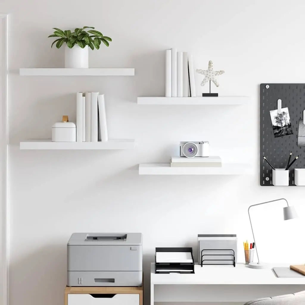 Floating Wall Shelves Honeycomb MDF with Metal Frame 60 x 23.5 x 3.8 cm White 4 Piece Set