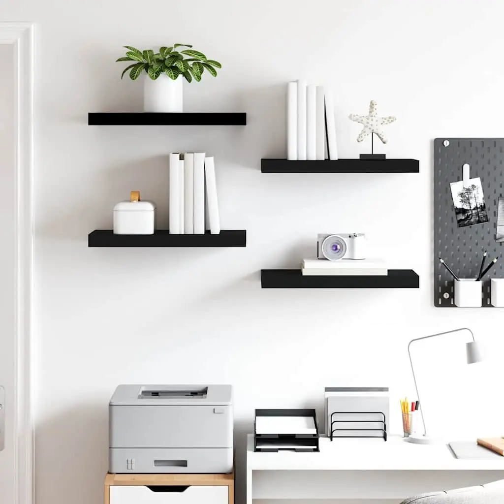 Wall Shelves Set Honeycomb MDF Metal Frame 50 x 23.5 x 3.8 cm Black