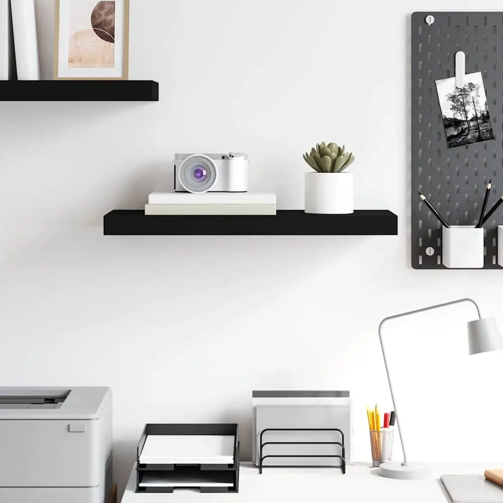Black Floating Wall Shelf Honeycomb MDF Metal Frame 60 x 23.5 x 3.8 cm