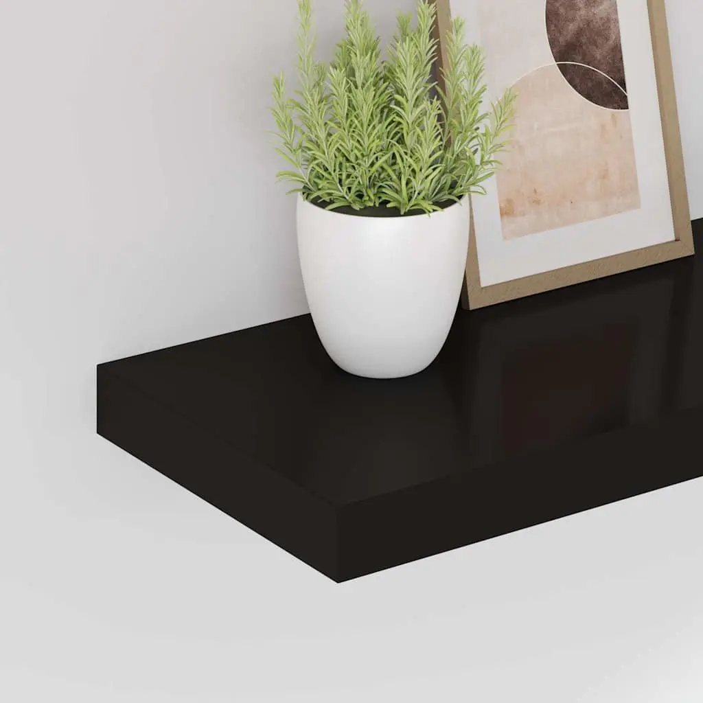 Black Floating Wall Shelf Honeycomb MDF Metal Frame 60 x 23.5 x 3.8 cm