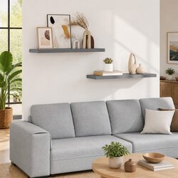 Floating Wall Shelves 2 pcs Grey Display Ledge Storage Home Decor Organizer
