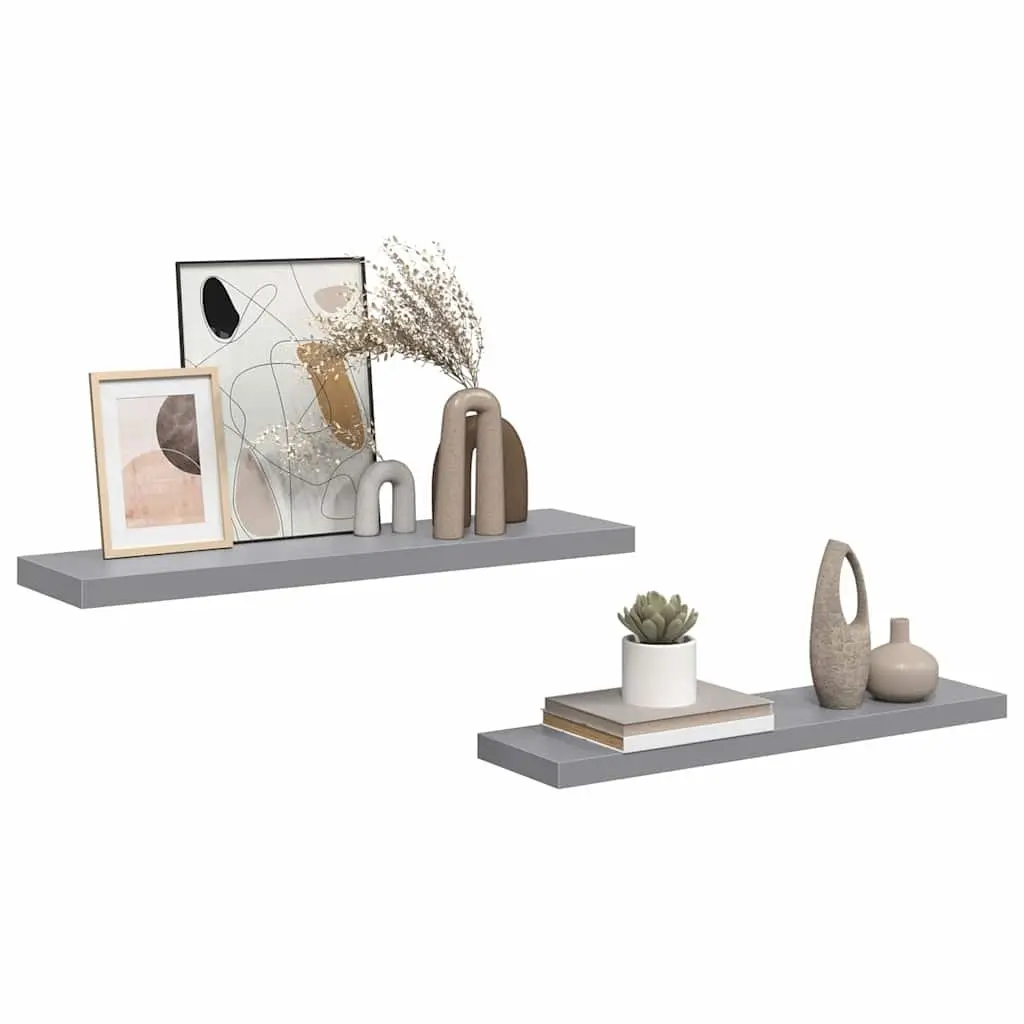 Floating Wall Shelves Honeycomb MDF with Metal Frame 90 x 23.5 x 3.8 cm Grey 2 Piece