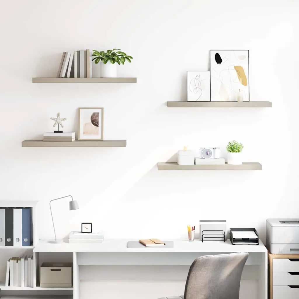 Floating Wall Shelves Honeycomb MDF and Metal Frame 80 x 23.5 x 3.8 cm Oak Brown 4 Piece Set
