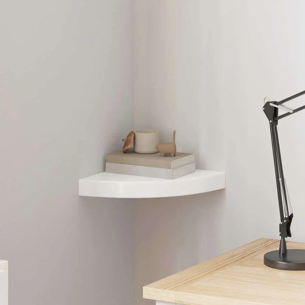 Floating Corner Wall Shelf MDF High Gloss White 25 x 25 x 3.8 cm