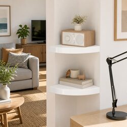 Floating Corner Wall Shelves White High Gloss Display Storage 25x25x3.8cm Set