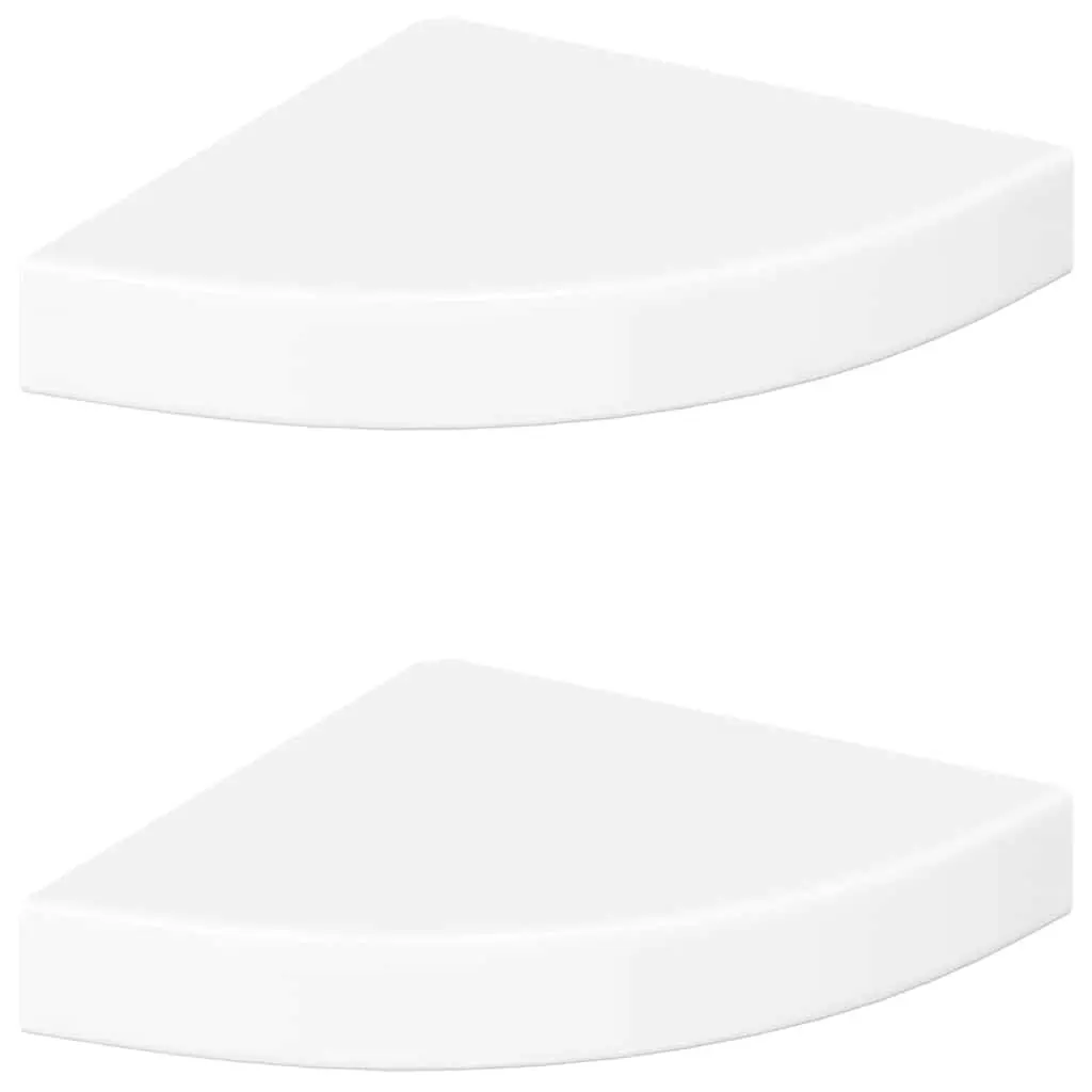 Floating Corner Wall Shelves White High Gloss Display Storage 25x25x3.8cm Set