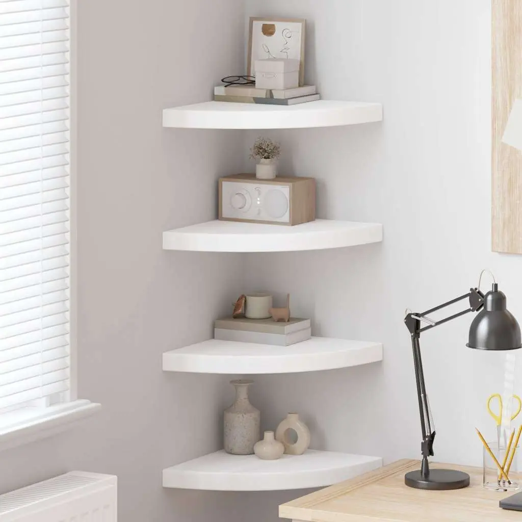 Corner Shelves Floating White 35x35x3.8cm Set of 4 Invisible Mounting System Wall Display Ledge