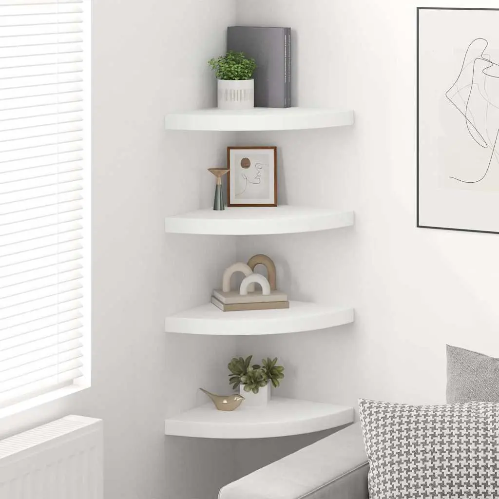 Corner Shelves Floating White 35x35x3.8cm Set of 4 Invisible Mounting System Wall Display Ledge