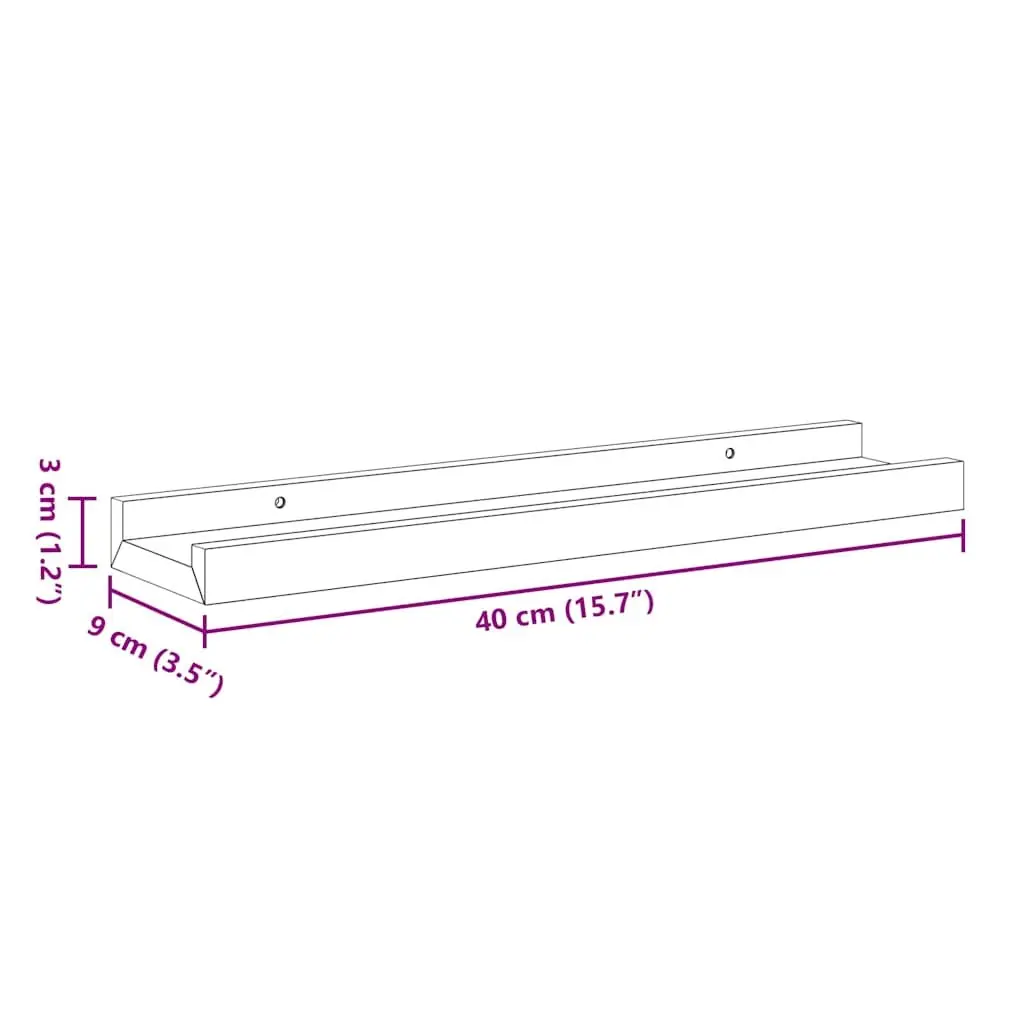 Wall Mounted Picture Ledge Shelves Lacquered MDF Board 40x9x3cm Black 2 Piece