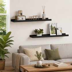 Picture Frame Ledge Shelves 2pcs Wall Mounted Display Shelf Black 60x9x3cm MDF