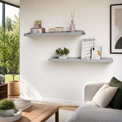 Wall-Mounted Picture Frame Ledge Shelves Set of 2 Grey Display Organiser