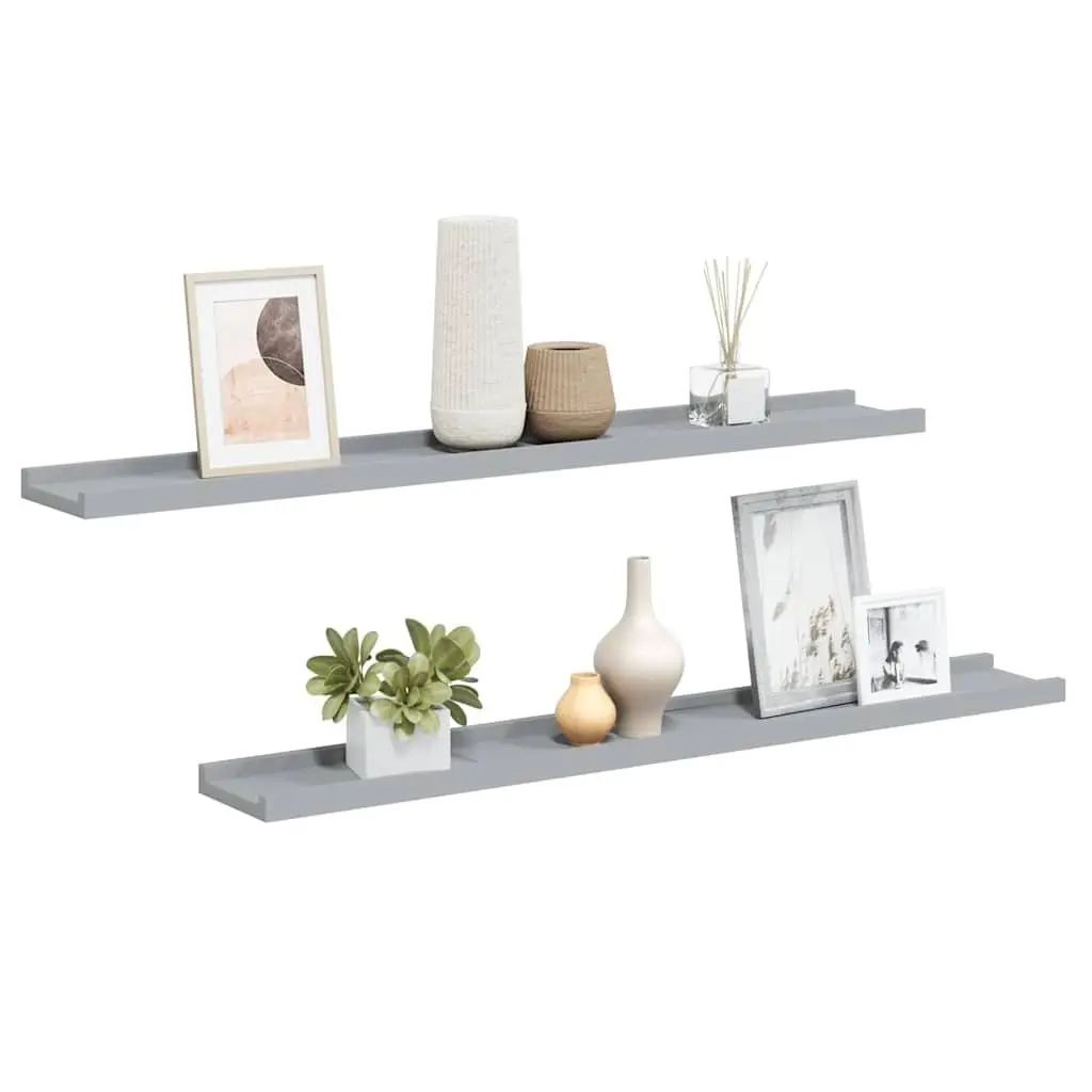 Floating Shelf Set Lacquered MDF Grey 80x9x3cm 2 Piece Wall Display Ledge Decor Storage
