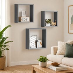 Practical Grey Wall Cube Shelves for Home Display