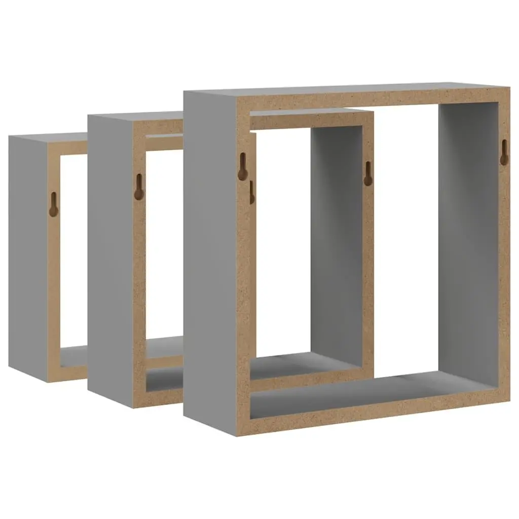 Wall Cube Shelves MDF Grey 3 Piece Storage Organiser Display Floating Corner Unit