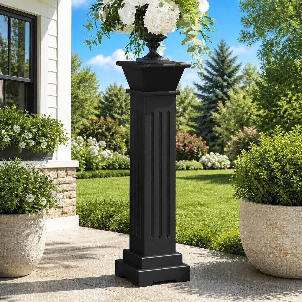 Square Pillar Plant Stand MDF 17 x 17 x 66 cm Black