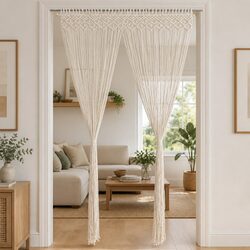Macrame String Curtain 140x240 cm Cotton Cream Door Window Room Divider Decor