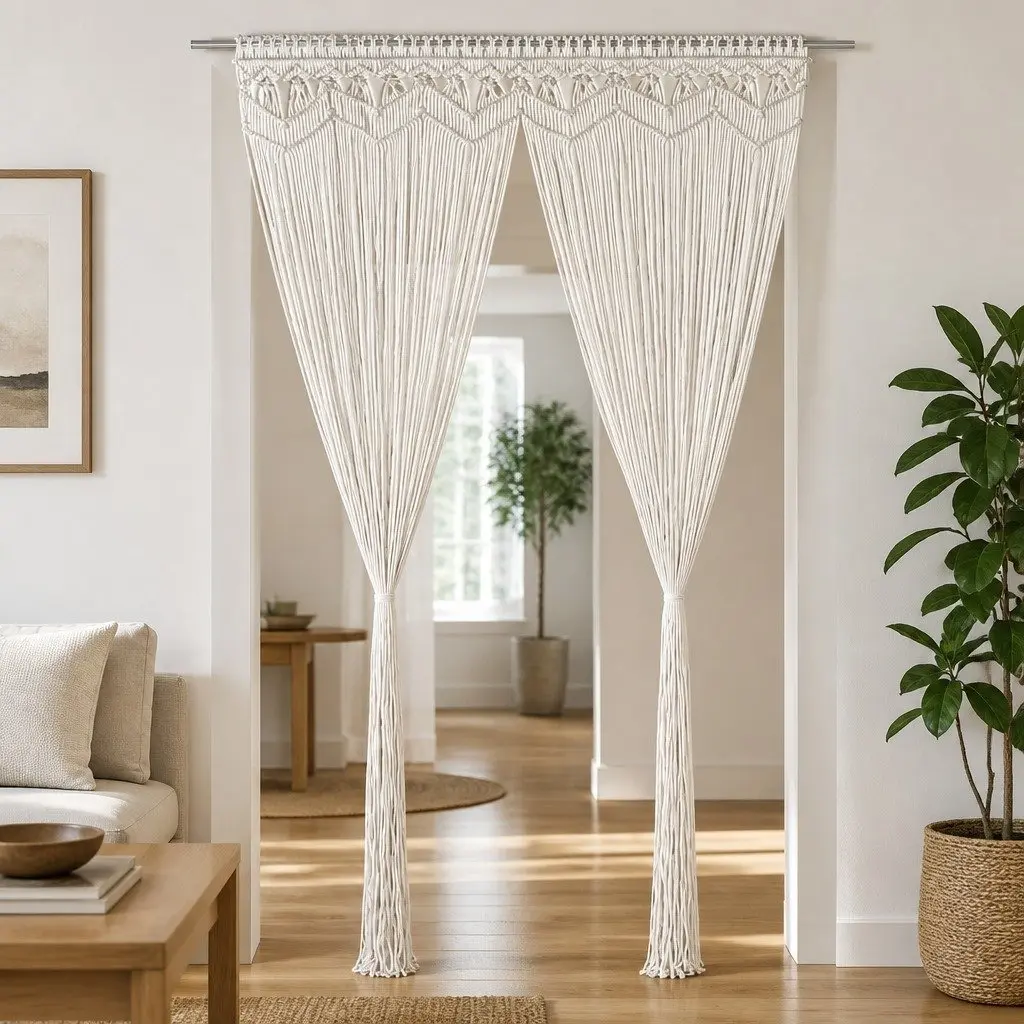 Macrame String Curtain Cotton 140x240 cm Cream Room Divider