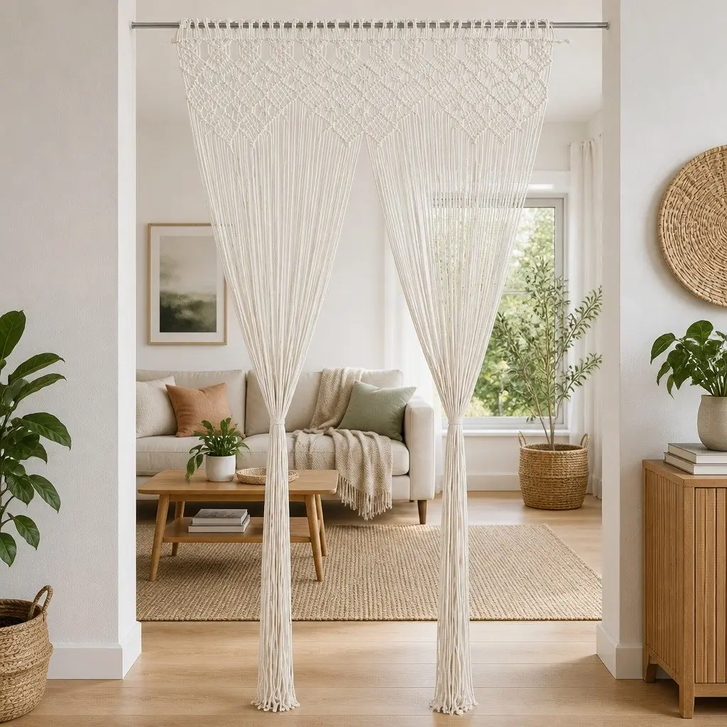 Macrame String Curtain Cotton 140x240 cm Cream Window Door Divider Decor