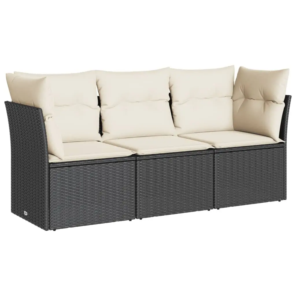 Garden Sofa Set 3 Piece Outdoor Furniture Black Poly Rattan Patio Seating with
