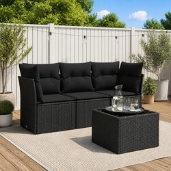 Practical 4-Piece Outdoor Garden Sofa Set in Black