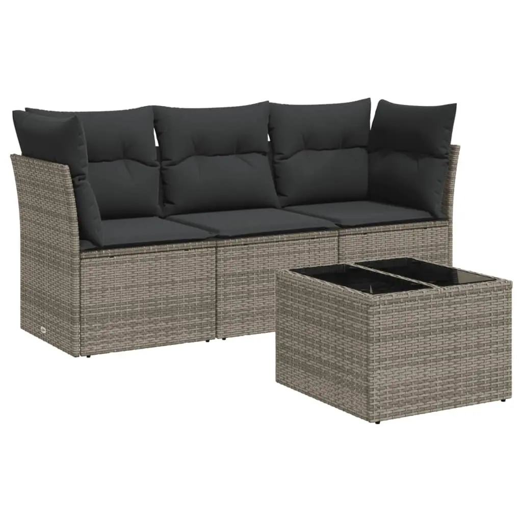 Garden Sofa Set 4 Piece Outdoor Furniture Grey Poly Rattan with Storage Cushions