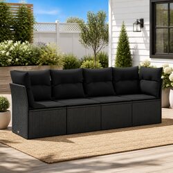 4 Piece Garden Sofa Set Black Poly Rattan Outdoor Furniture with Storage