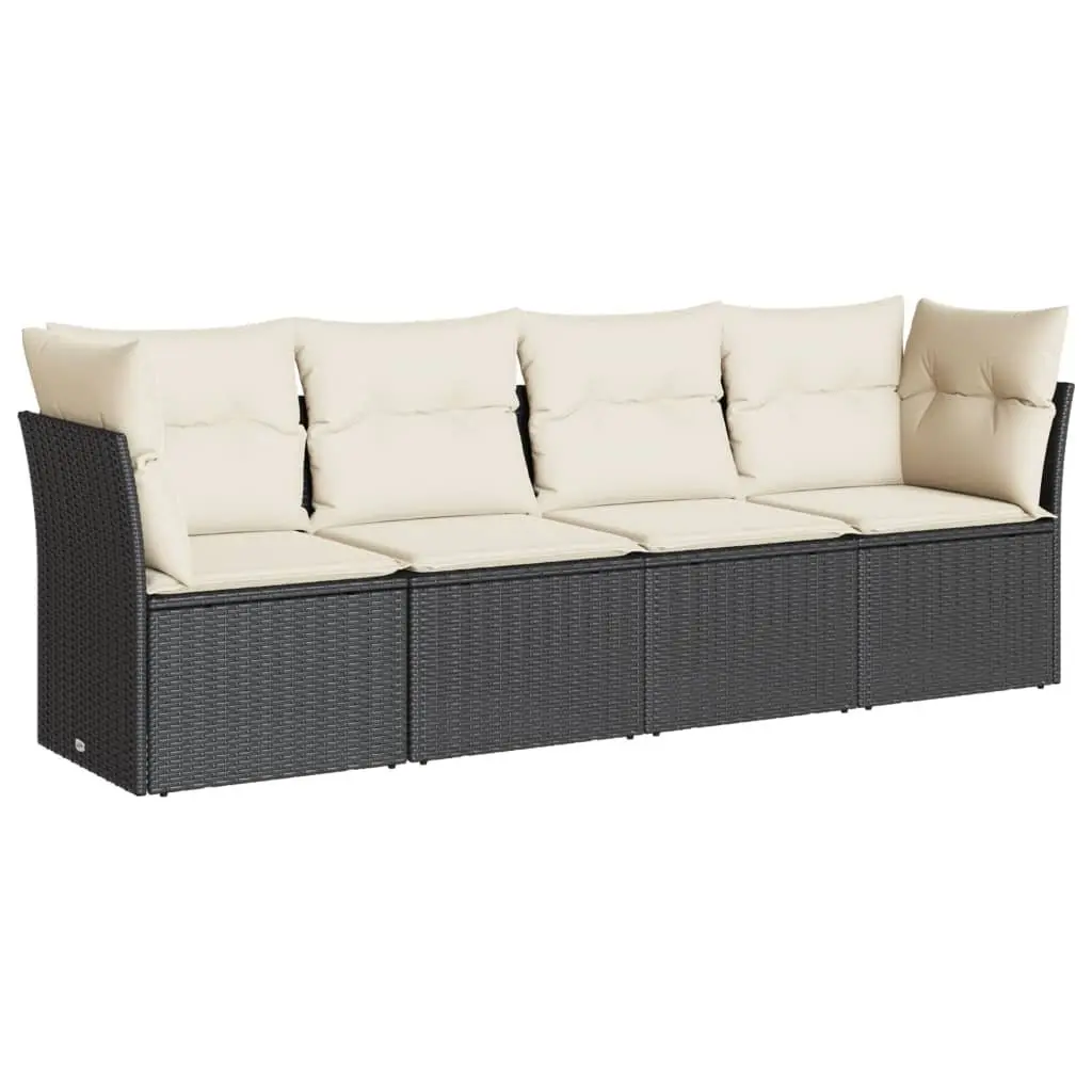 Garden Sofa Set PE Rattan 4 Piece Outdoor Furniture Modular Black