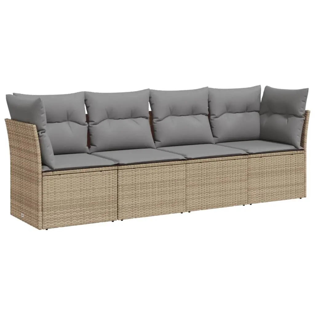 Garden Sofa Set PE Rattan 4 Piece Outdoor Furniture Beige Patio Seating