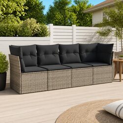 4 Piece Garden Sofa Set with Storage Grey Poly Rattan Outdoor Furniture Patio