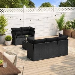 Garden Sofa Set 6 Piece Outdoor Furniture Black PE Rattan Modular Patio Seating