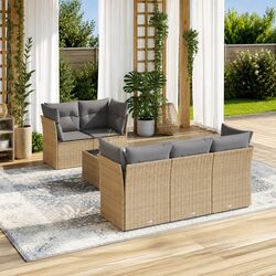 Garden Sofa Set 6 Piece Outdoor Furniture Patio Beige Rattan with Cushions