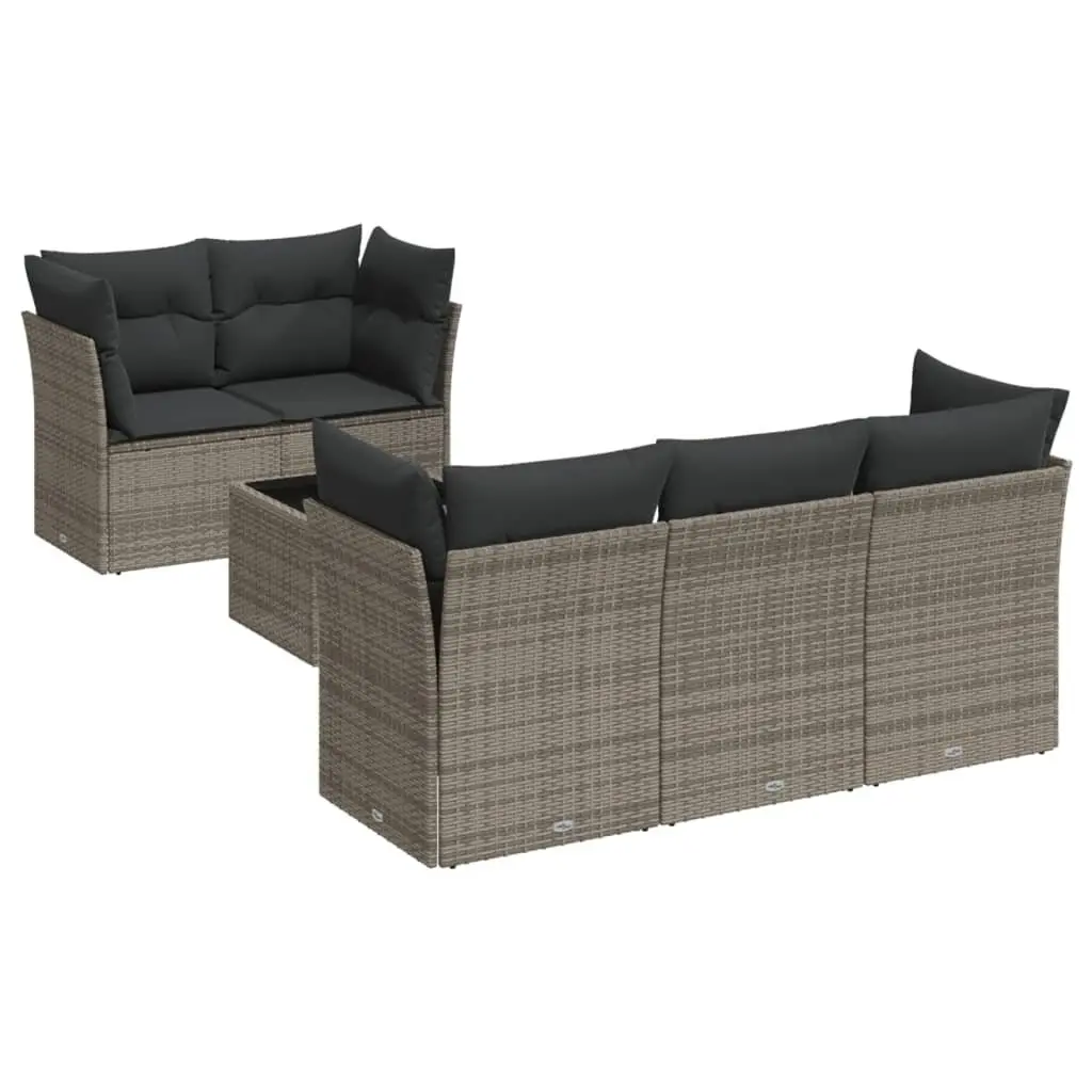 Garden Sofa Set Poly Rattan 6 Piece Outdoor Furniture Grey Patio Seating