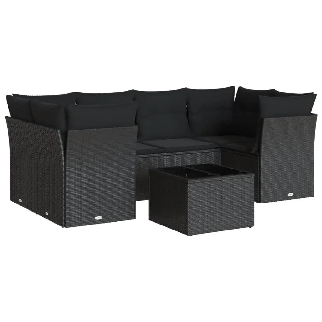 7 Piece Garden Sofa Set PE Rattan Outdoor Patio Furniture Black with Cushions