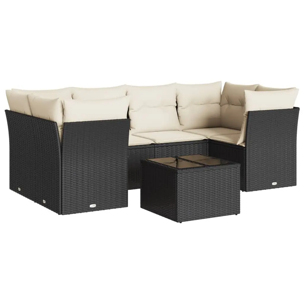 7 Piece Garden Sofa Set PE Rattan Outdoor Patio Furniture Black with Cushions