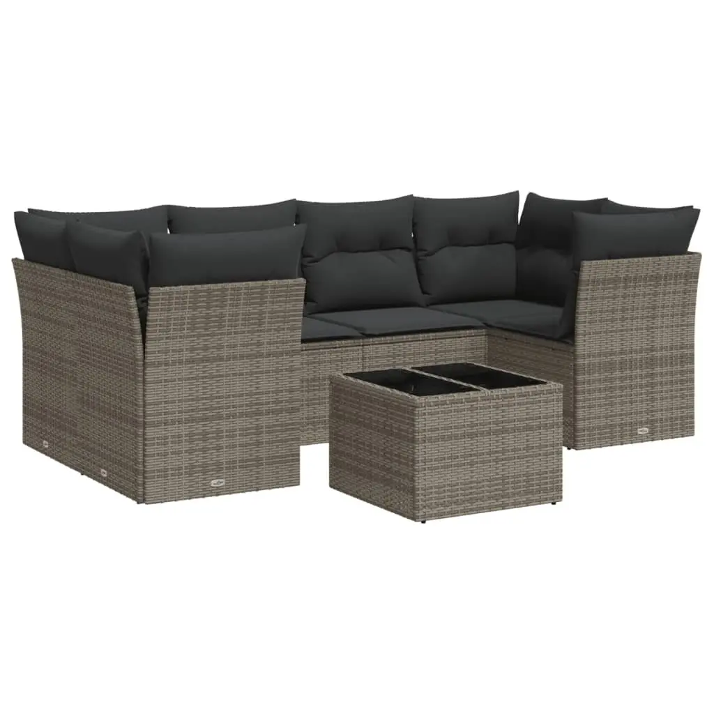 7 Piece Garden Sofa Set PE Rattan Grey Outdoor Furniture with Cushions
