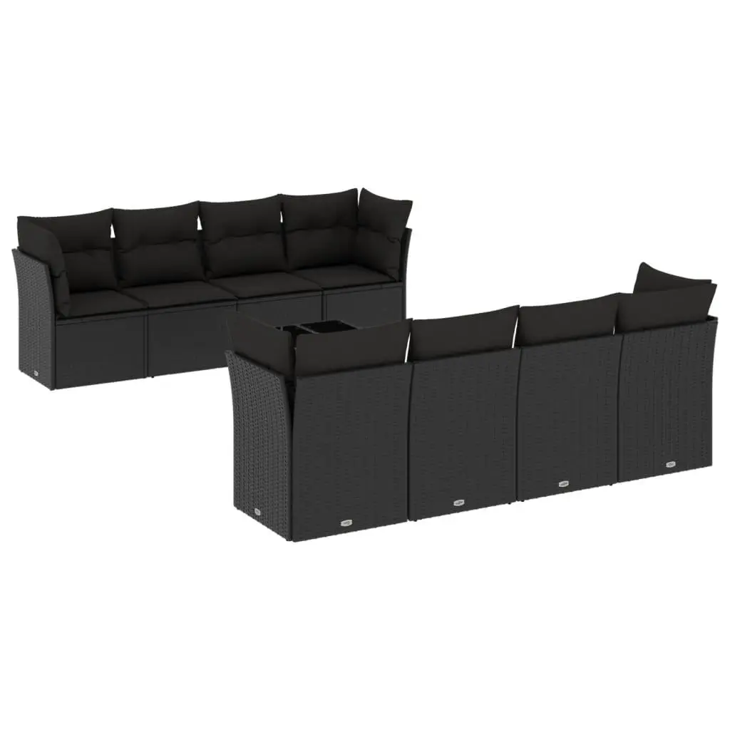 Garden Sofa Set 9 Piece Outdoor Furniture Black Poly Rattan Modular Patio