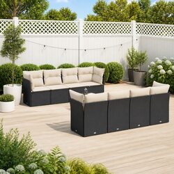 Versatile 9 Piece Garden Sofa Set with Cushions Black Rattan