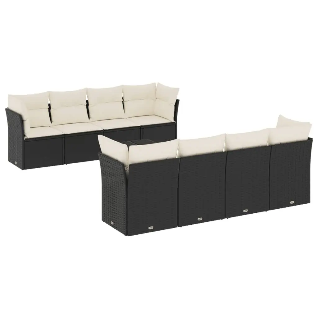 9 Piece Garden Sofa Set Outdoor Furniture Black Poly Rattan with Cushions Patio