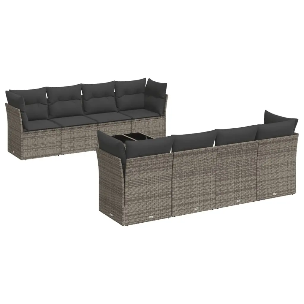 Garden Sofa Set Modular PE Rattan 9 Piece Outdoor Furniture Grey Patio Seating