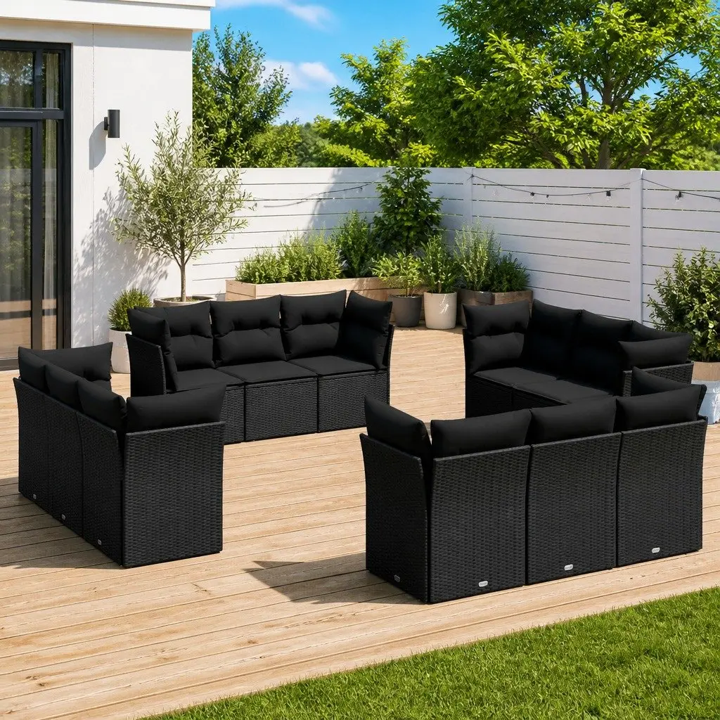 Garden Sofa Set Modular PE Rattan 12 Piece Outdoor Patio Furniture Black