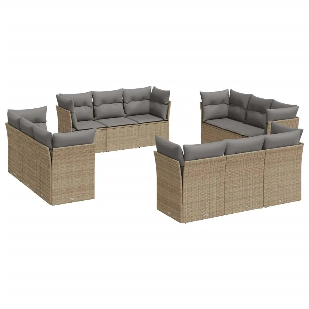 Garden Sofa Set 12 Piece Modular Outdoor Furniture PE Rattan Beige