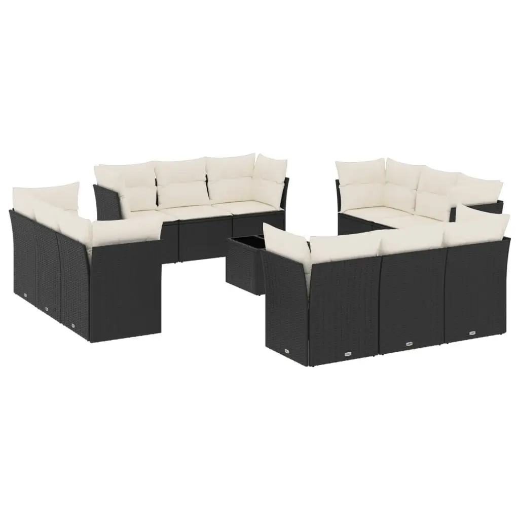 Garden Sofa Set 13 Piece Outdoor Furniture Black Poly Rattan Modular Patio