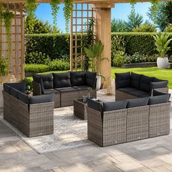 Garden Sofa Set 13 Piece Outdoor Furniture Grey Poly Rattan Patio Modular