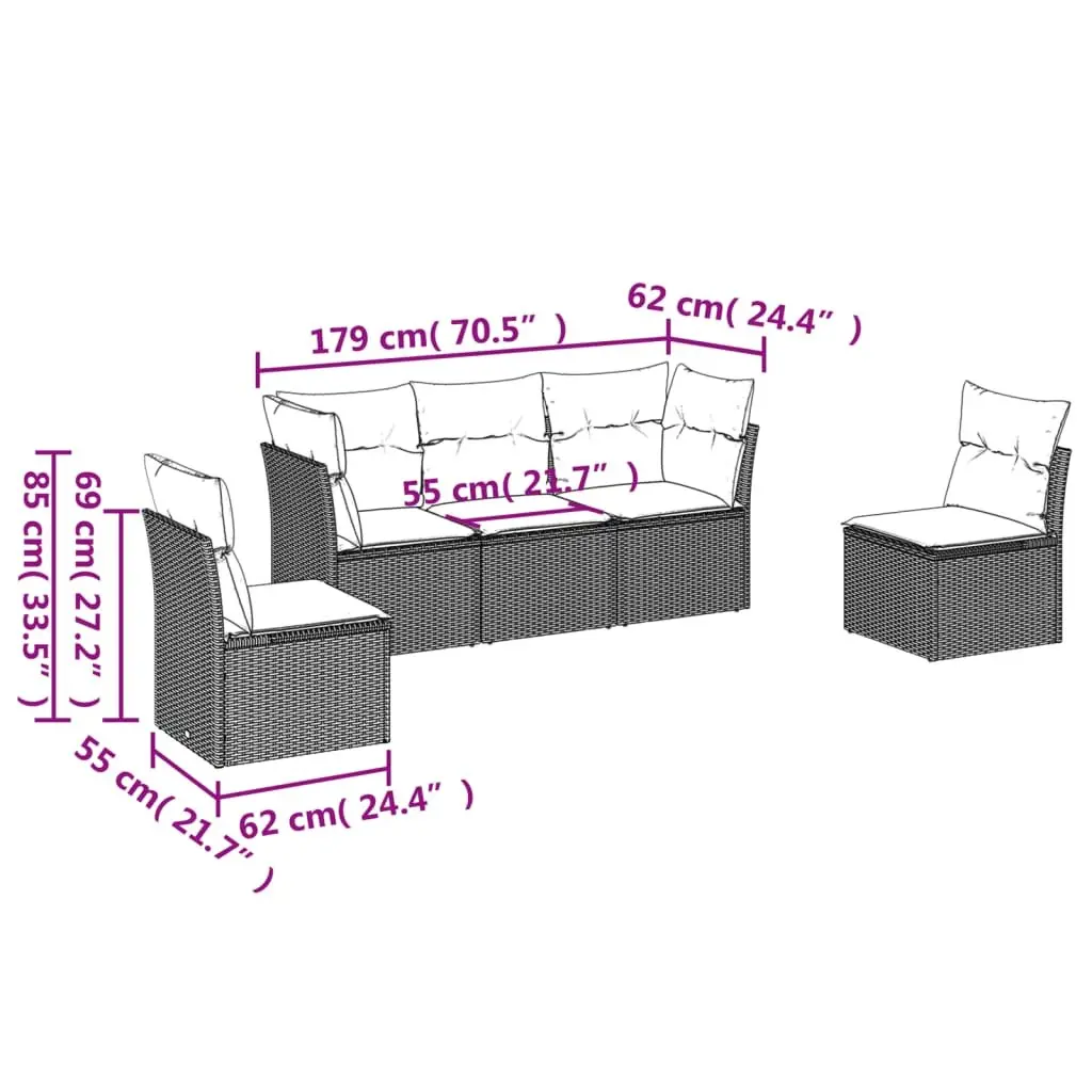 Garden Sofa Set 5 Piece Outdoor Furniture Patio Seating Black Poly Rattan
