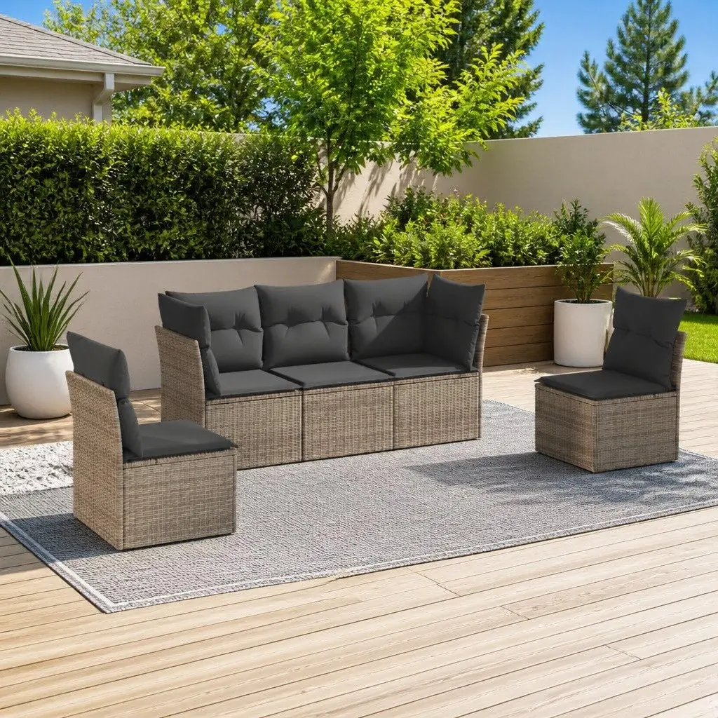 Garden Sofa Set Modular PE Rattan 5 Piece Outdoor Furniture Grey
