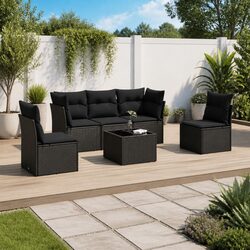 Garden Sofa Set 6 Piece Outdoor Furniture Black Poly Rattan Patio Seating